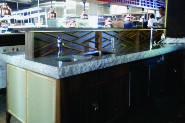 Hand washing in style with T. Wrafter & Sons granite surrounds at Fat Noodle Restaurant - Treasury Casino.