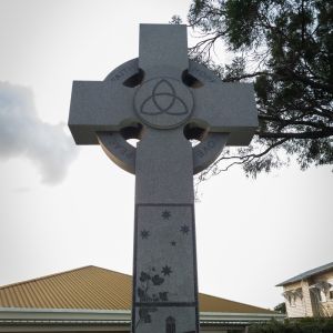 The Banyo Cross was created by T. Wrafter & Sons Stonemasons for the parishioners of the Holy Trinity Catholic Church at Banyo.